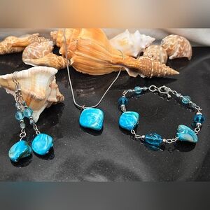 Elegant Handmade Teal Shell Jewelry Set